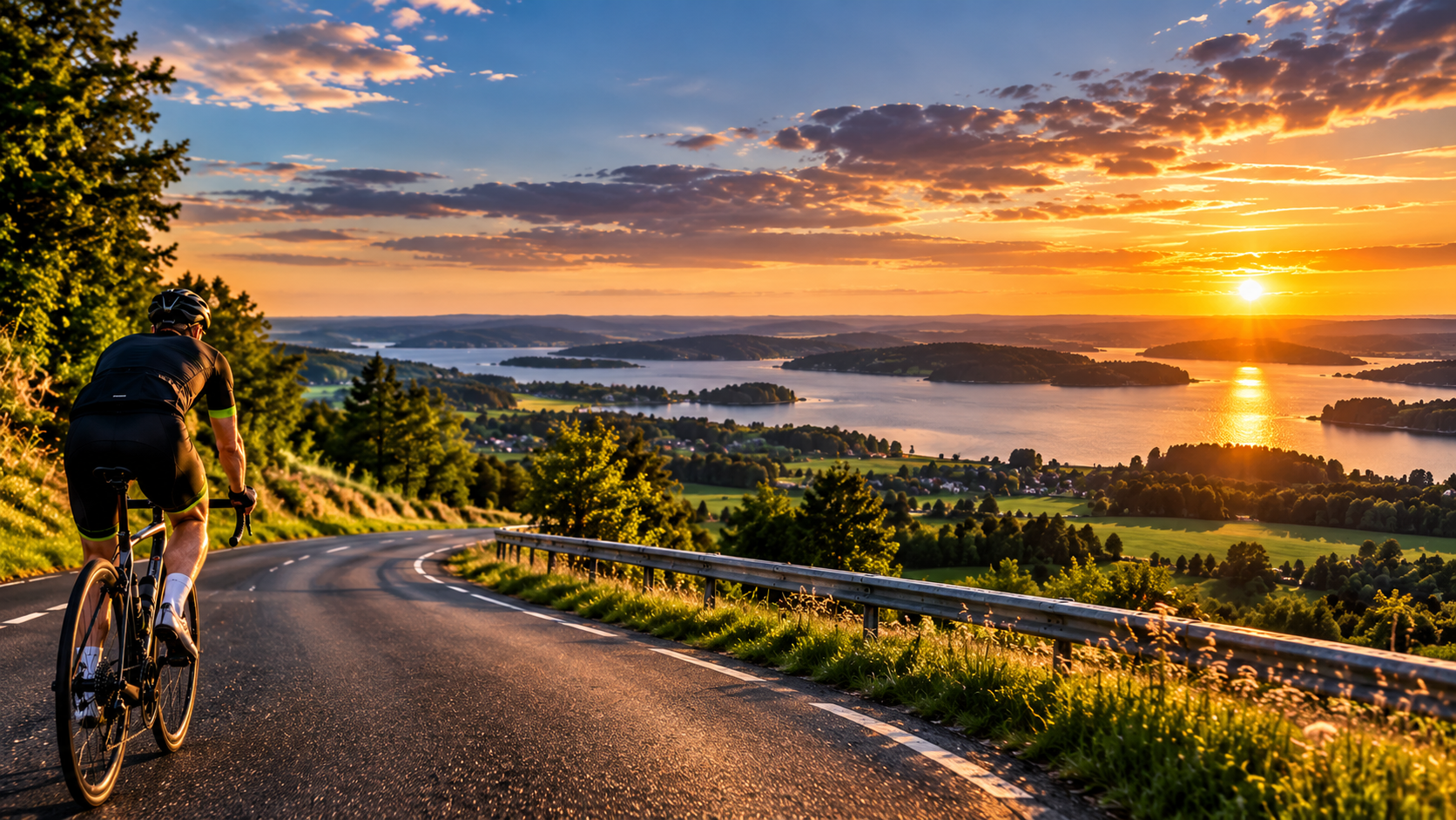 Landevejscykling ved solnedgang